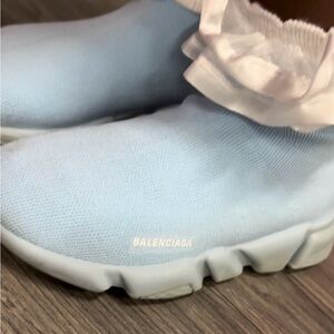 Balenciaga Sky Blue Sock Sneakers with White Ruffle